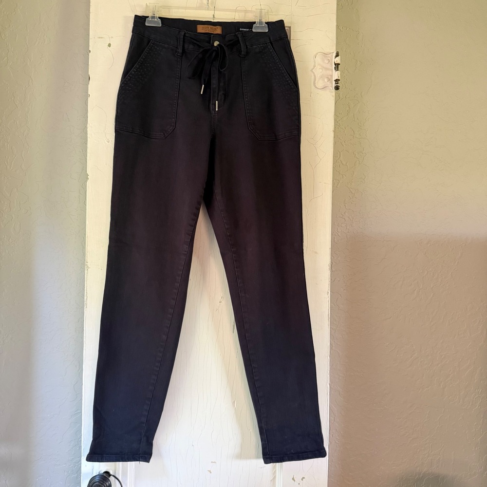 Judy Blue‎ Navy Blue Garment Dyed Drawstring Tapered Slacks Size 7/28 High Rise